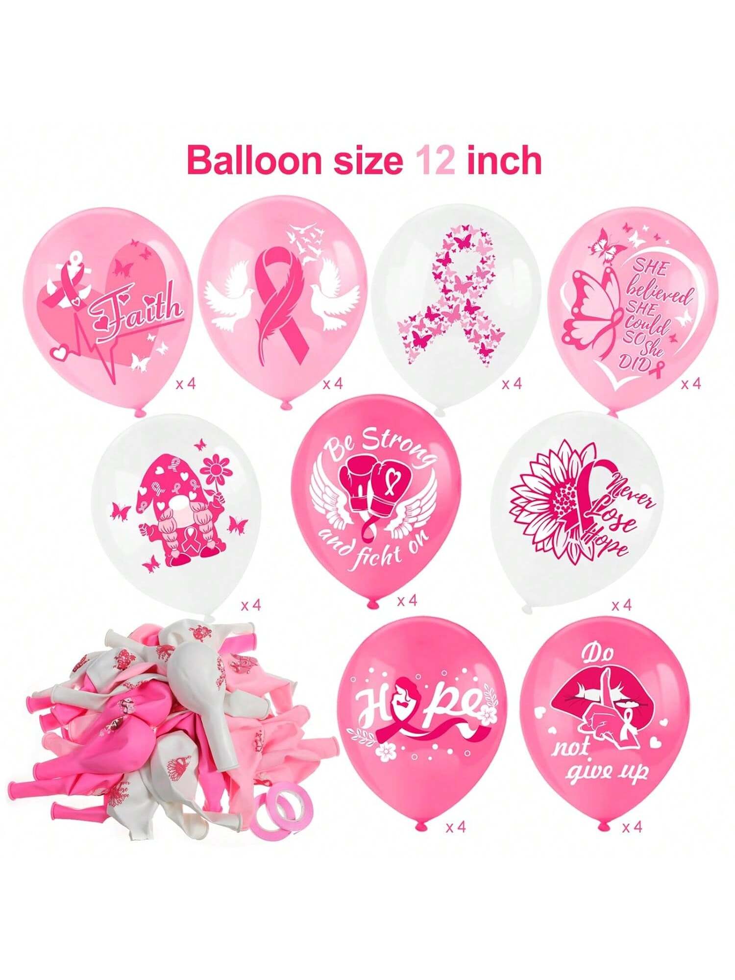 Breast Cancer Awareness Latex Balloons Hope Strength Courage Faith Decorations