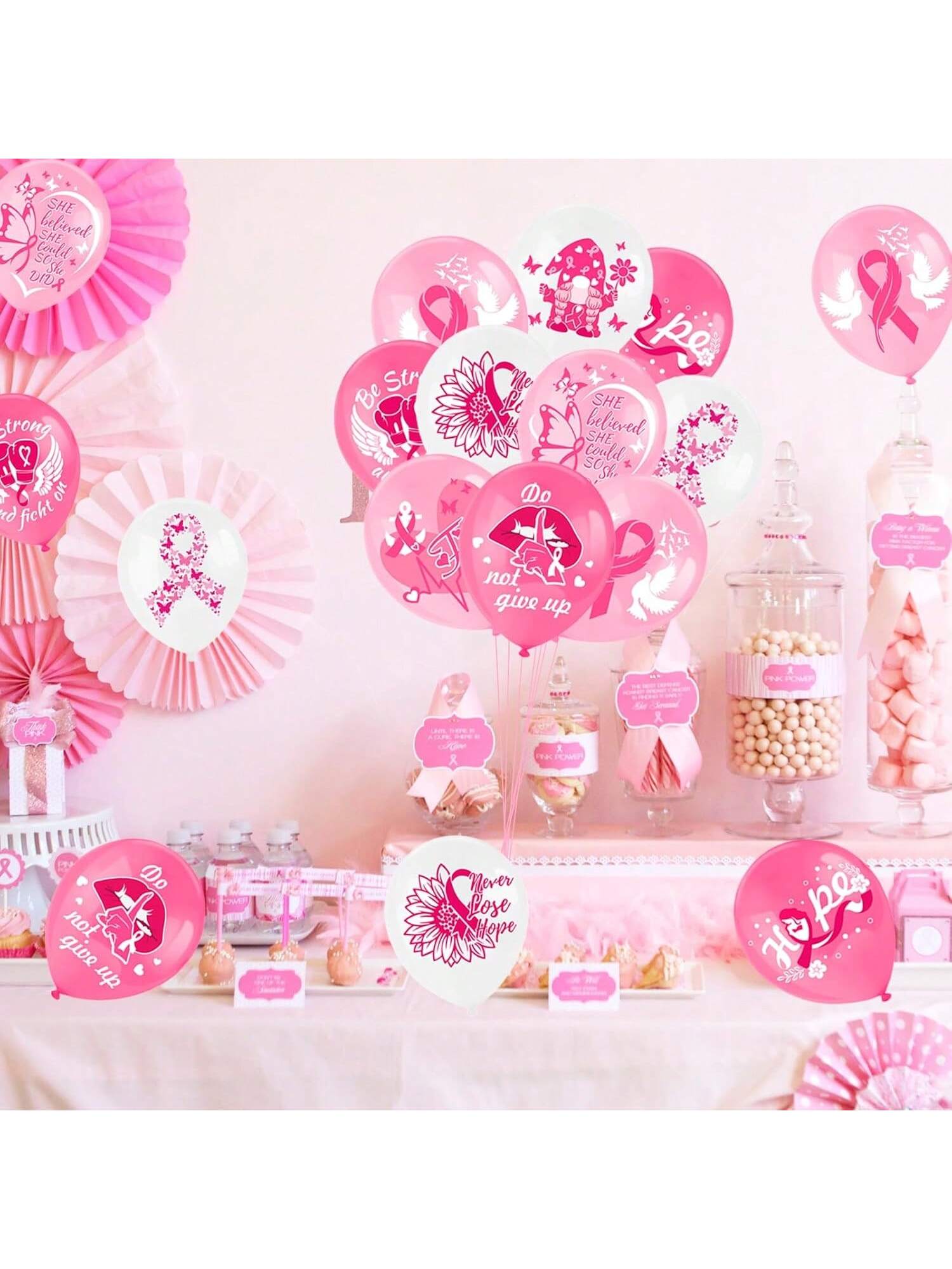 Breast Cancer Awareness Latex Balloons Hope Strength Courage Faith Decorations