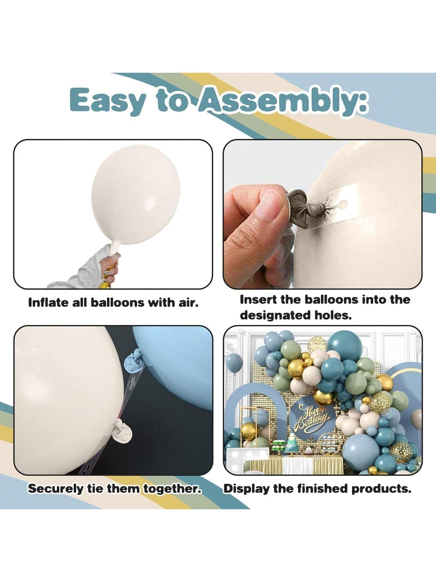 Dusty Blue Balloon Garland Kit with Sage Green White & Gold Confetti for Wedding & Shower