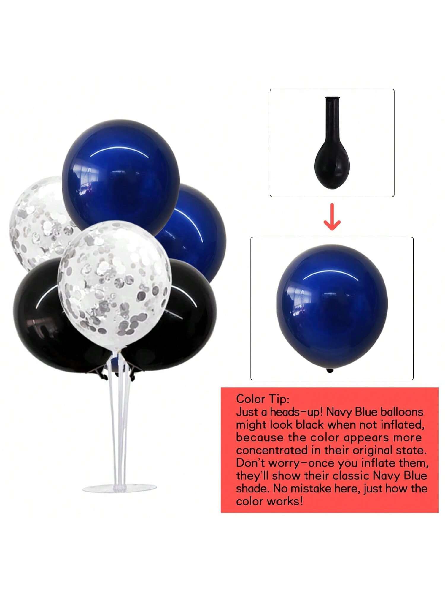 Black Blue Silver Confetti Balloon Centerpiece 4-Pack Stand Kit Decor