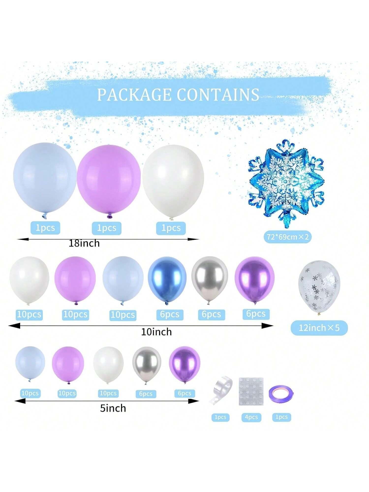 50pcs Winter Birthday Balloons 12" Snowflake Purple Blue & Silver for Winter Party