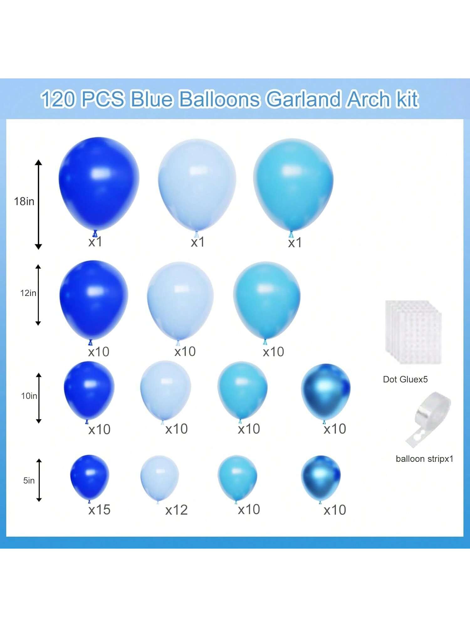 120-Piece Royal Blue Balloon Arch Kit for Shower, Birthday, Graduation, or Party