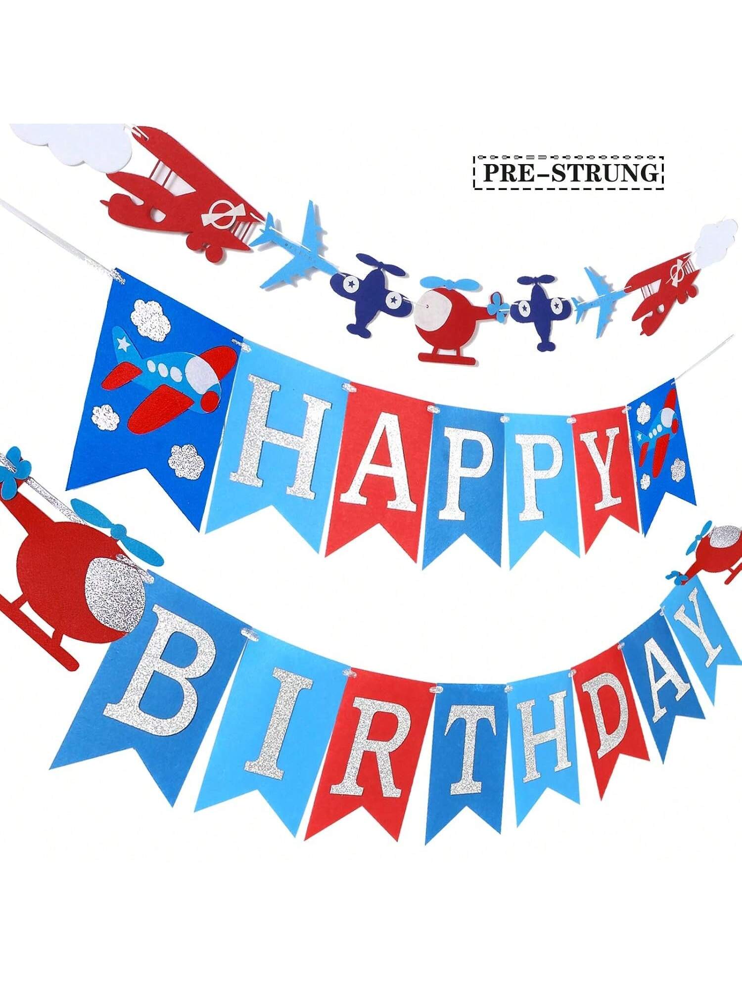 Airplane Birthday Party Decor Garland Banner & Balloons for Travel Theme