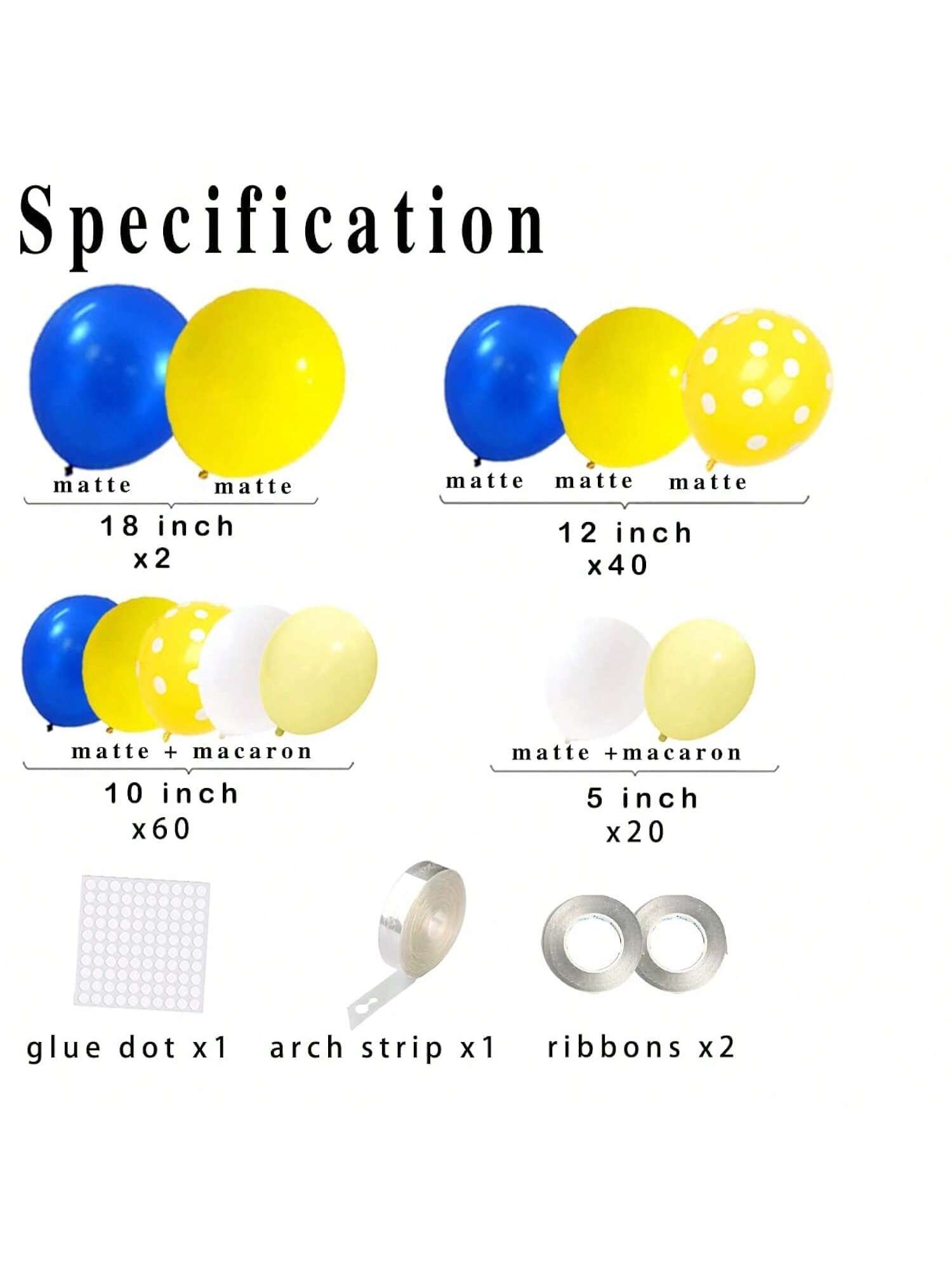 126 Pc Blue Yellow White Balloon Arch Kit for Wedding Birthday and Shower Decor