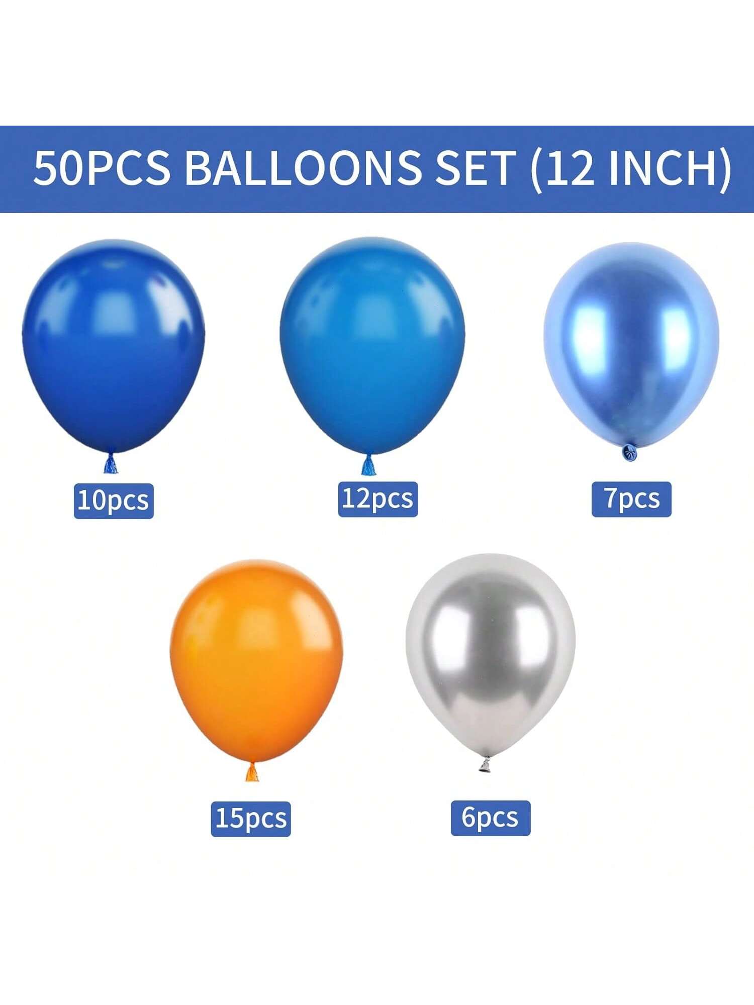 Blue Orange Balloons 50pcs 12" Orange Royal Blue Silver for Parties Showers