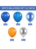 Blue Orange Balloons 50pcs 12" Orange Royal Blue Silver for Parties Showers