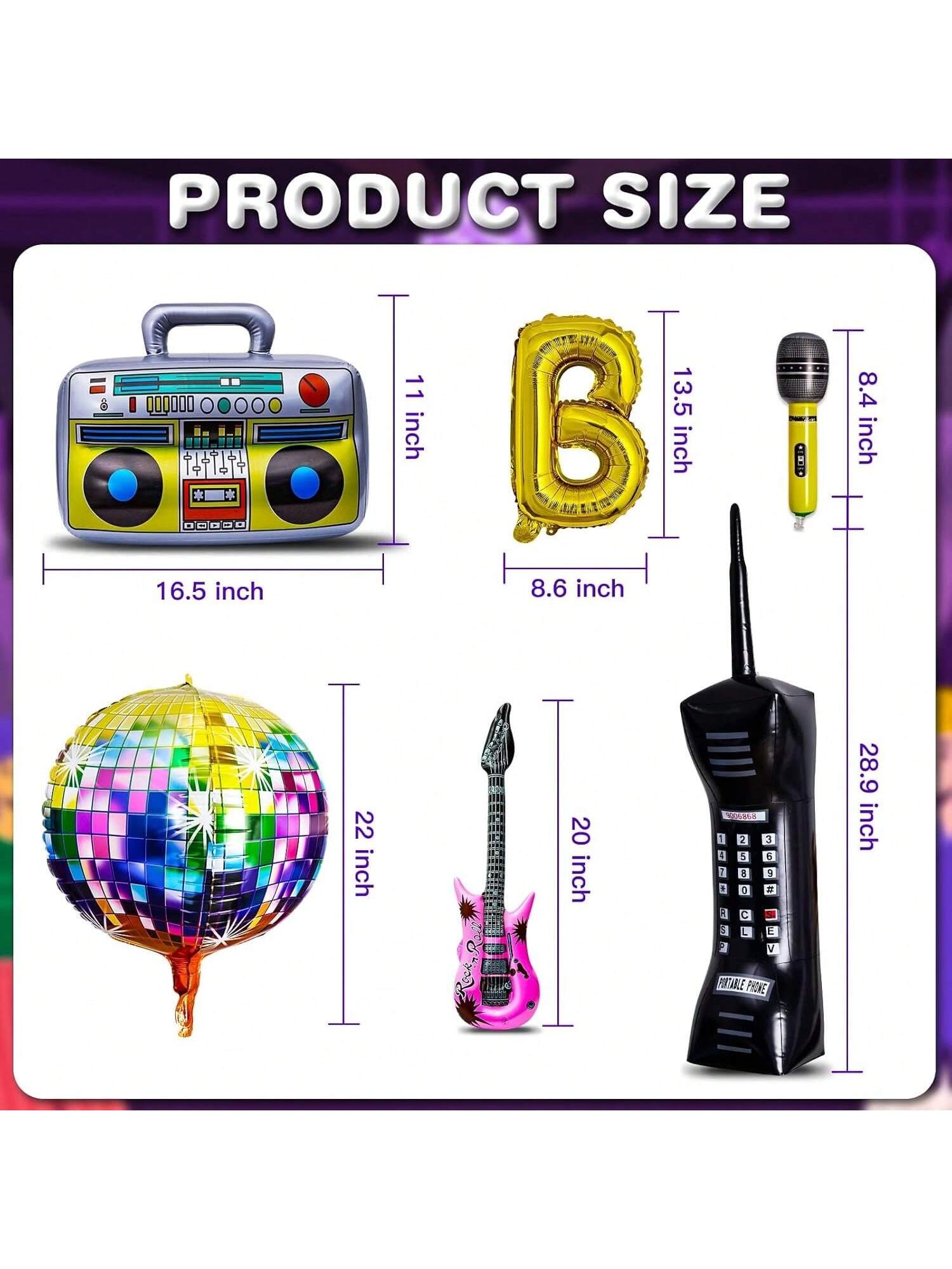 101-Piece 90s Party Set with Disco Ball, Boom Box, Guitar & Balloons