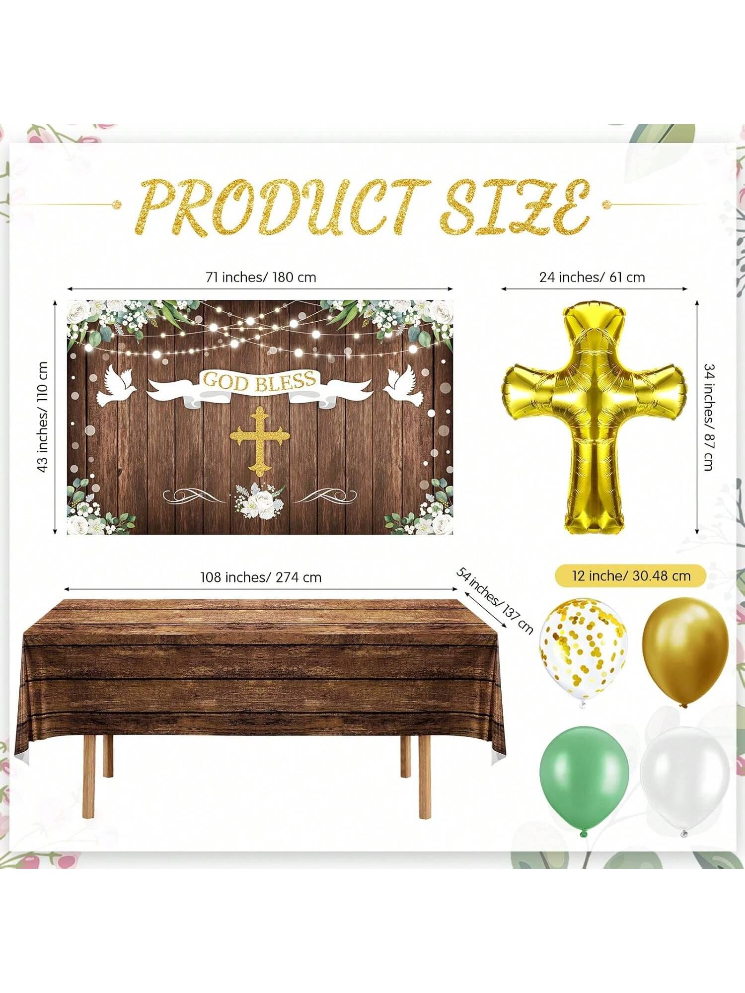 75pcs First Communion Party Decoration Kit Tablecloth Balloons Garland
