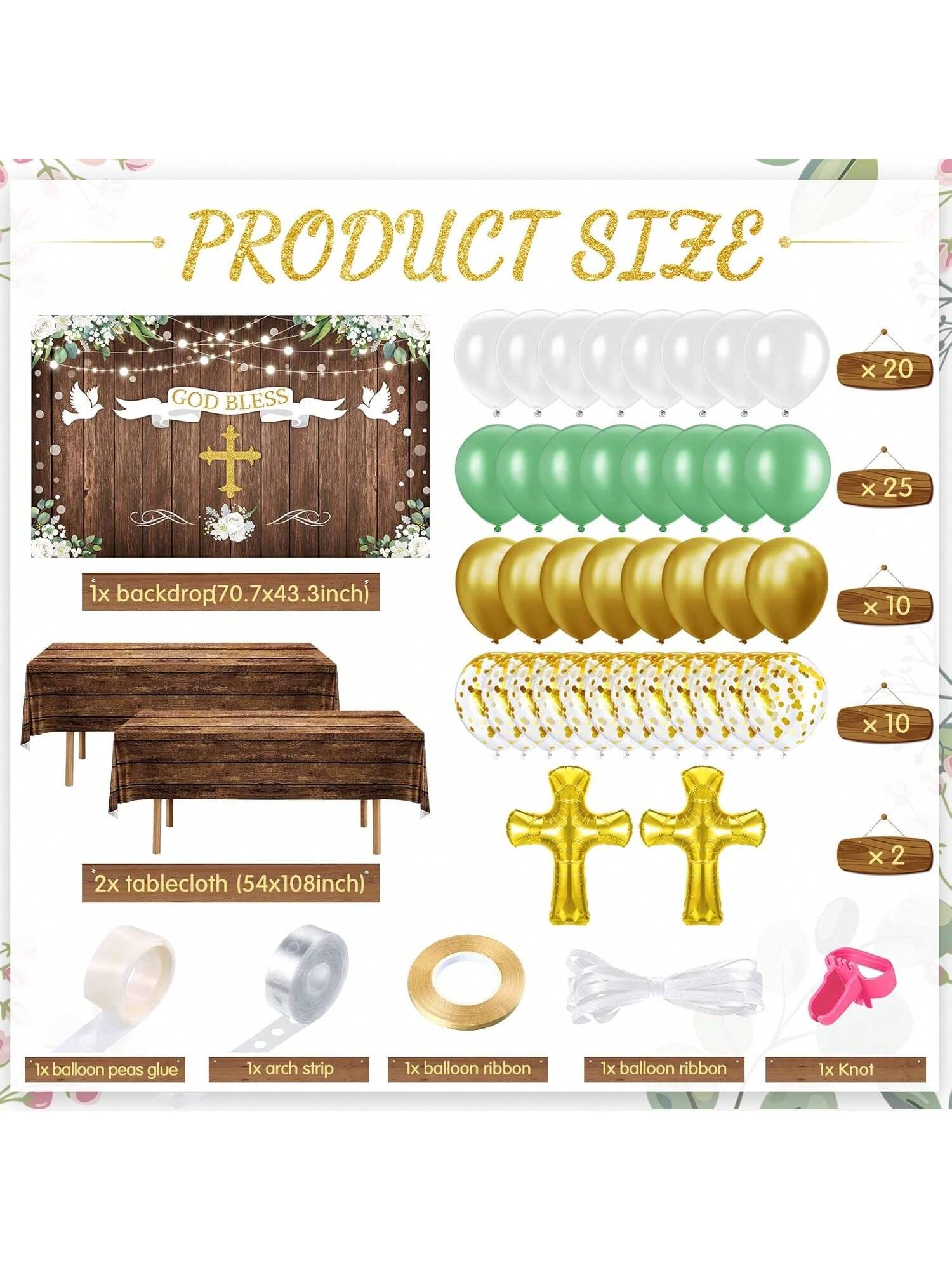 75pcs First Communion Party Decoration Kit Tablecloth Balloons Garland