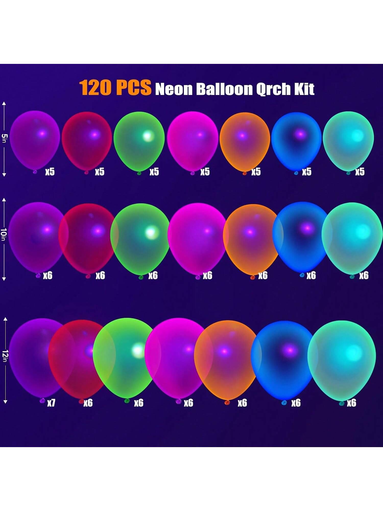 120 Pc UV Neon Glow Balloons Fluorescent Colors for Blacklight Wedding or Birthday Party