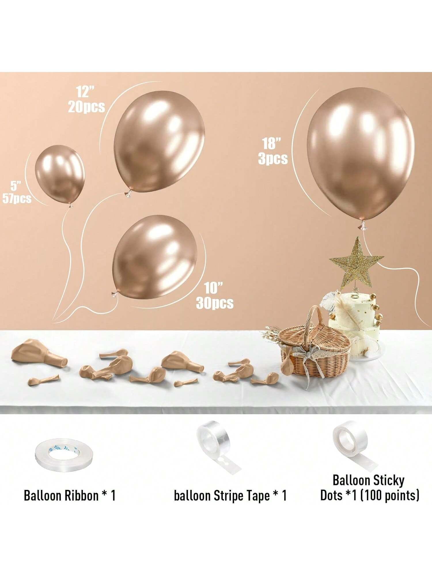 113PCS Champagne Gold Balloon Arch Kit with Chrome Balloons for Parties