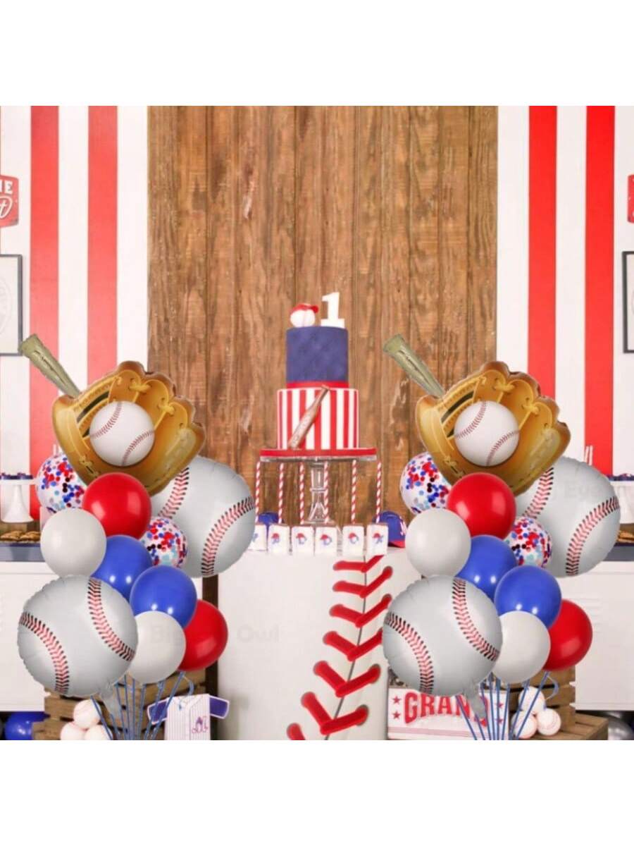 Baseball Balloon Party Kit with Glove, Bat, and Ball Foils for Birthday or Shower