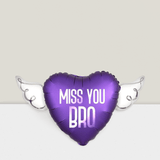 Miss You Bro Sympathy Balloon with Purple Angel Wings and Heart Design