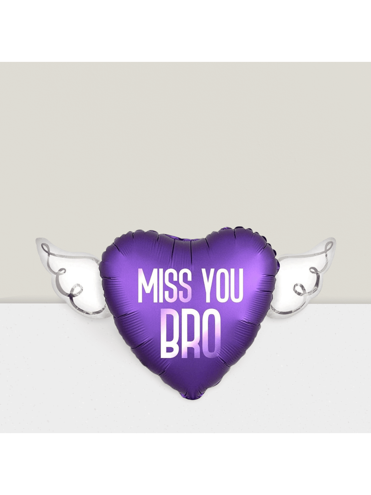 Miss You Bro Sympathy Balloon with Purple Angel Wings and Heart Design
