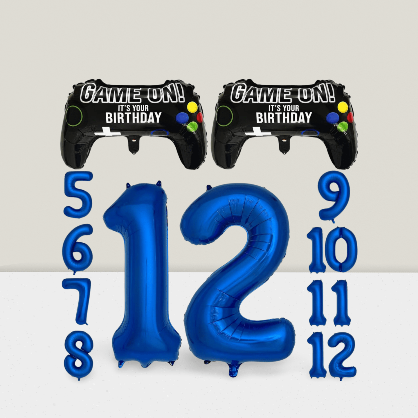 Navy Blue Video Game Party Supplies for 12th Birthday with Number 12 Balloon