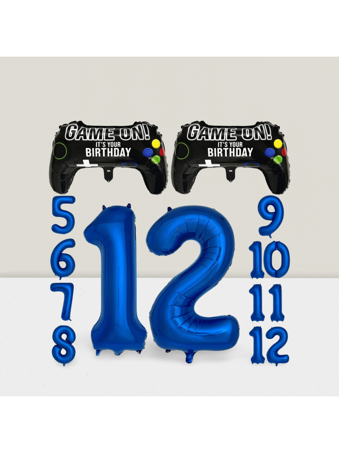 Navy Blue Video Game Party Supplies for 12th Birthday with Number 12 Balloon