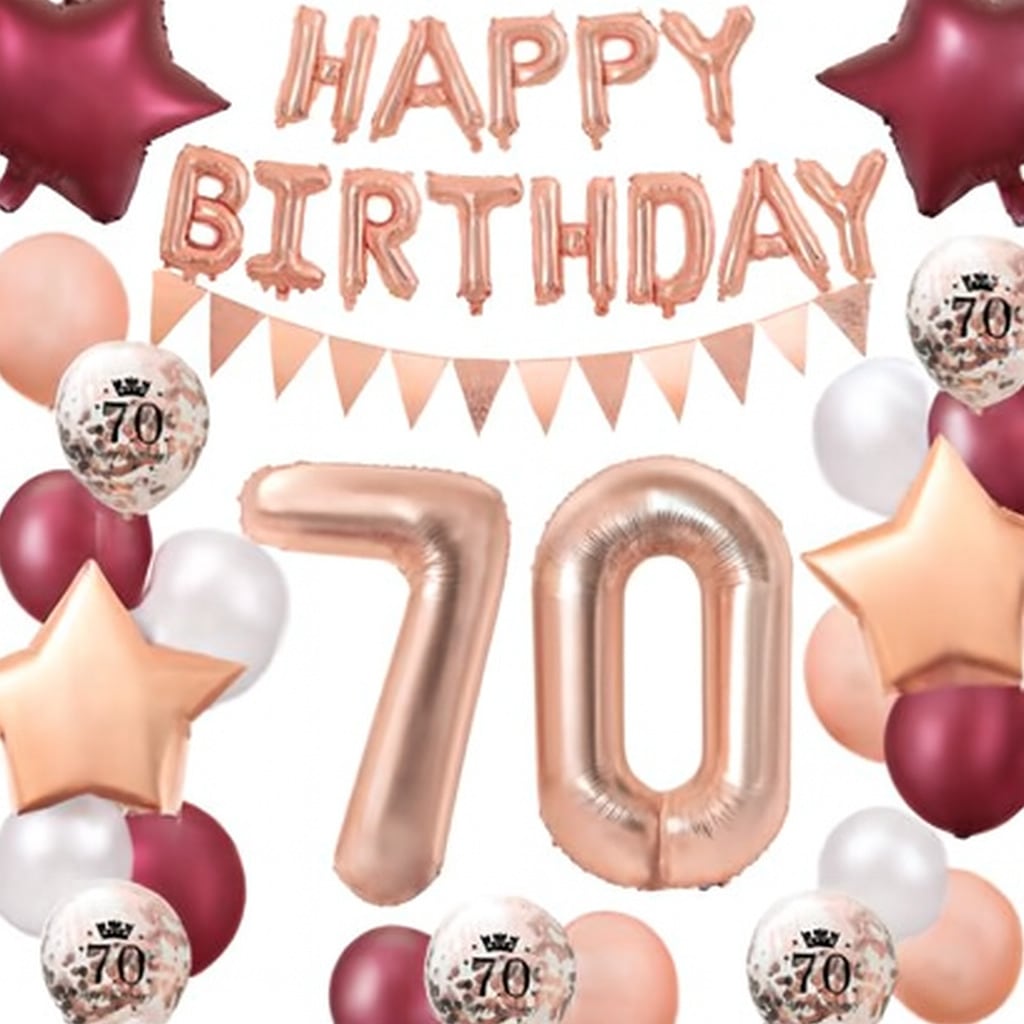 70th Birthday Decorations Women Rose Gold Balloon Wine Red Confetti Banner