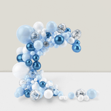 107 Pc Blue and White Balloon Garland Kit with Confetti Silver and Light Blue for Party Decor