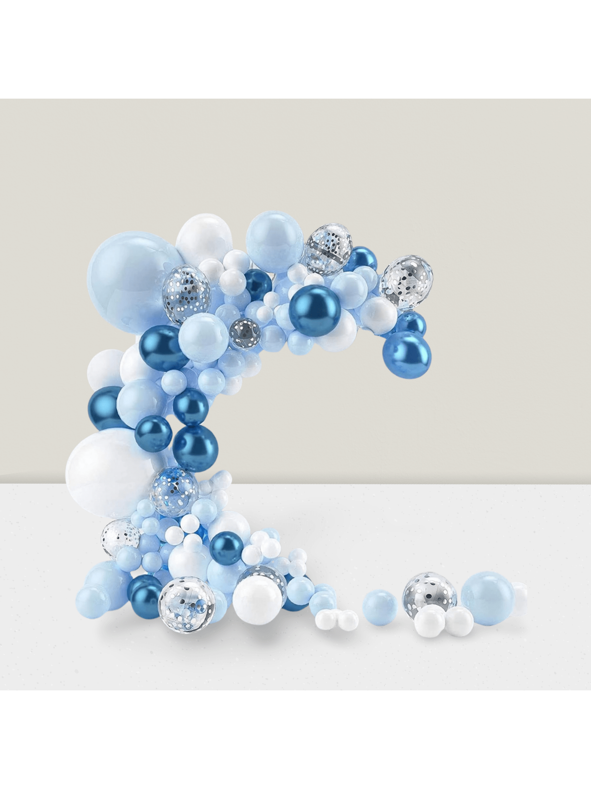 107 Pc Blue and White Balloon Garland Kit with Confetti Silver and Light Blue for Party Decor