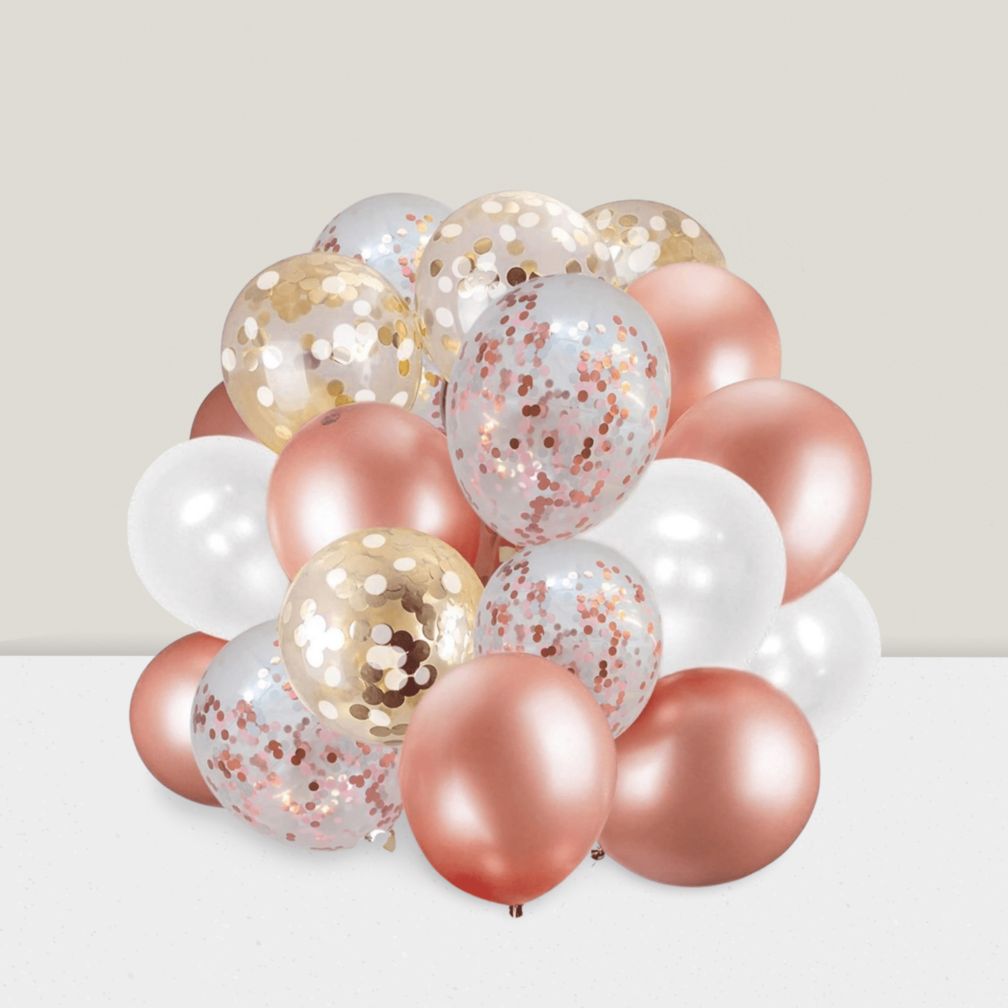 60 Pc Rose Gold Balloon Set with Confetti White and Ribbon for Bridal Shower