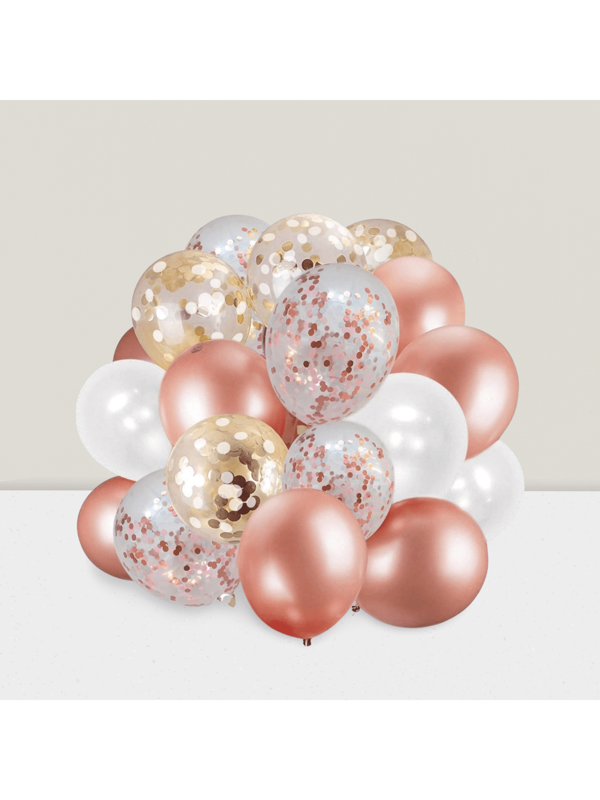 60 Pc Rose Gold Balloon Set with Confetti White and Ribbon for Bridal Shower