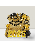 2025 New Year Balloon Arch Kit 140 Pcs Black & Gold With Banner For NYE Party Decorations -