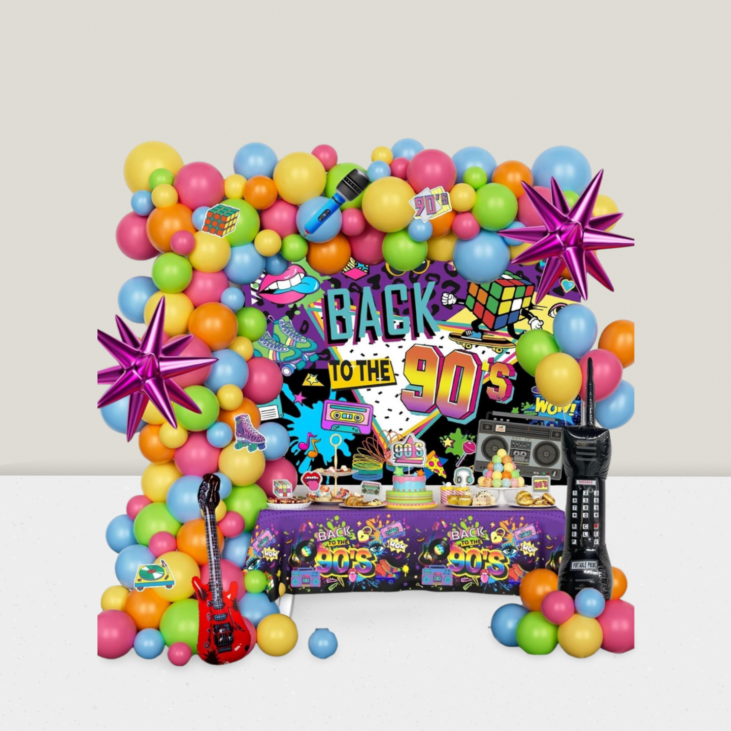 90s Party Decorations Birthday Backdrop Balloon Garland Cutouts Table Decor