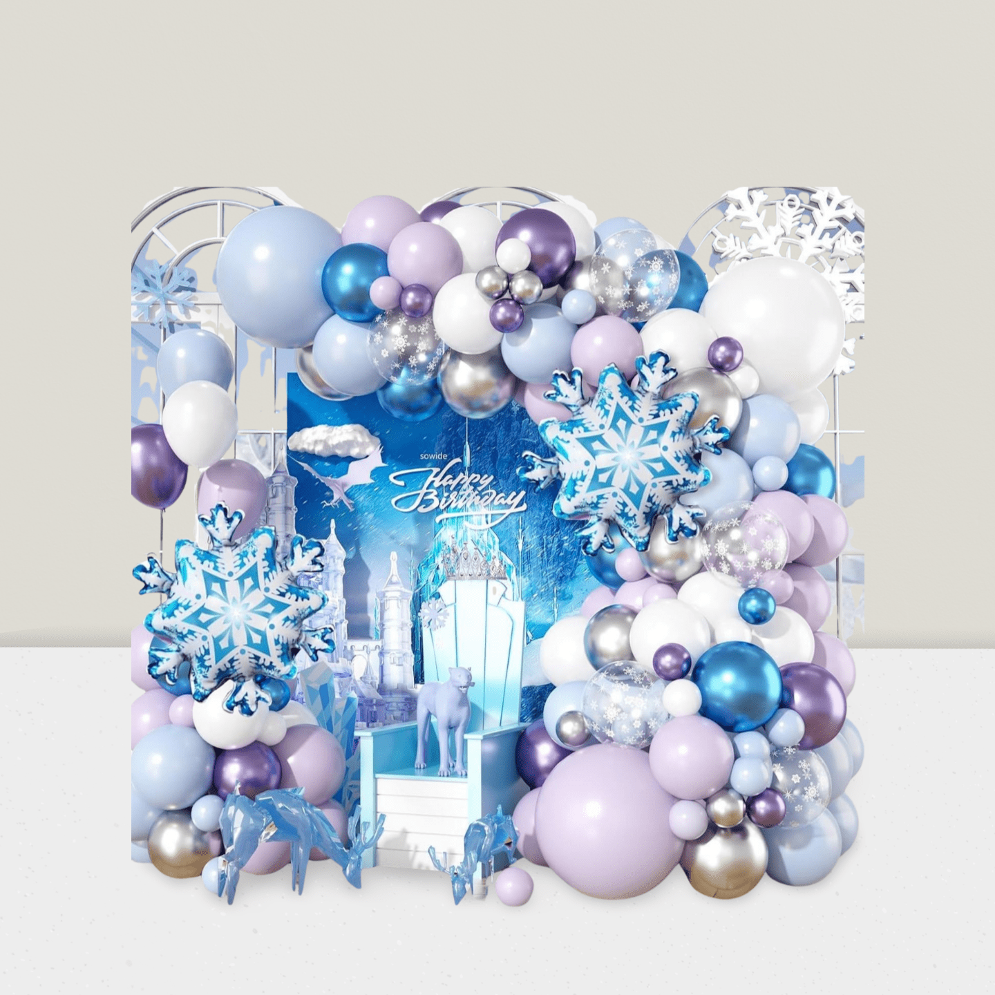 50pcs Winter Birthday Balloons 12" Snowflake Purple Blue & Silver for Winter Party