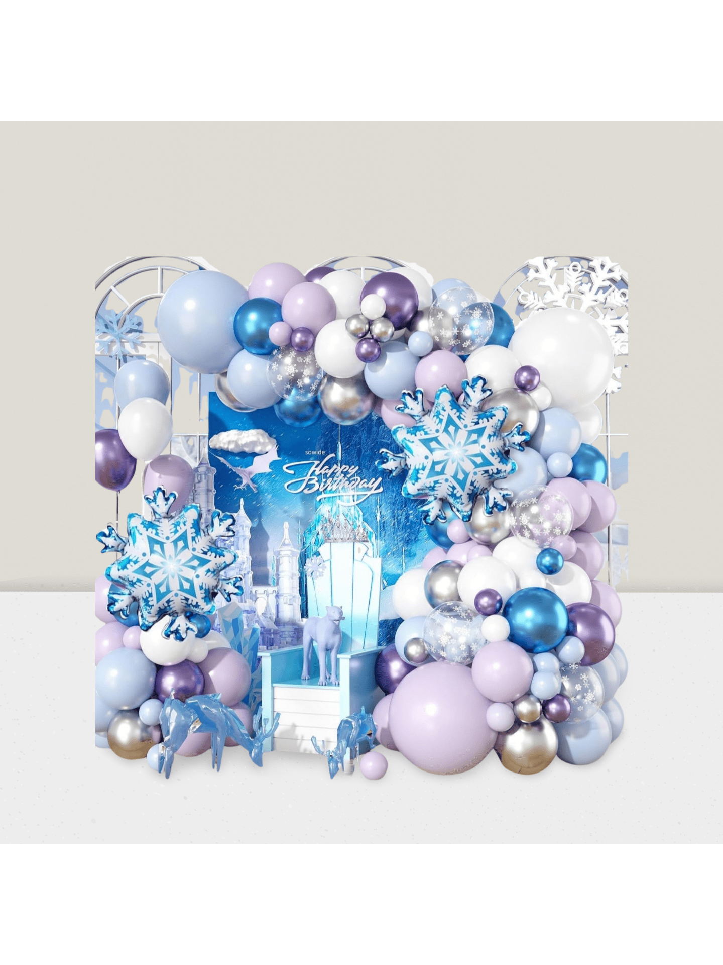 50pcs Winter Birthday Balloons 12" Snowflake Purple Blue & Silver for Winter Party