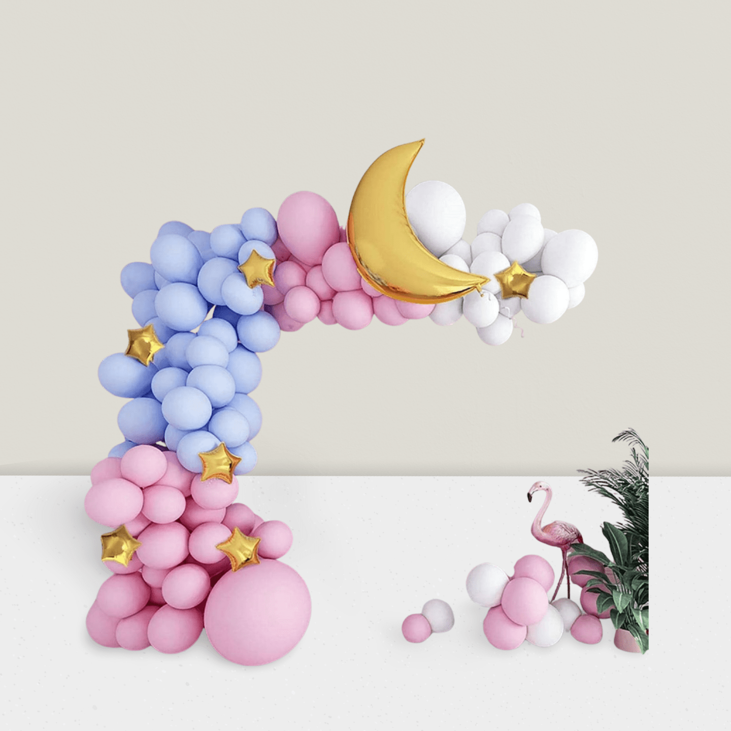120Pc Balloon Garland Kit Blue, Pink & Gold Stars With Moon Balloons For Party Or Shower