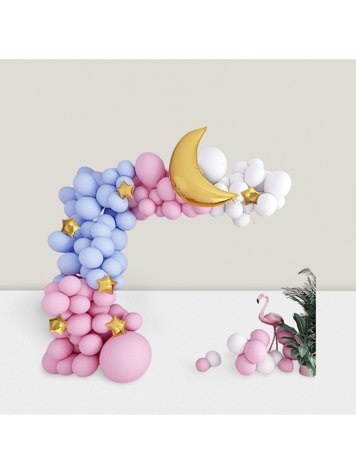 120Pc Balloon Garland Kit Blue, Pink & Gold Stars With Moon Balloons For Party Or Shower