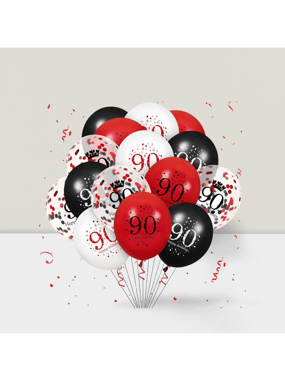 90th Birthday Balloon Set 16-Piece Red and Black for Party Decorations