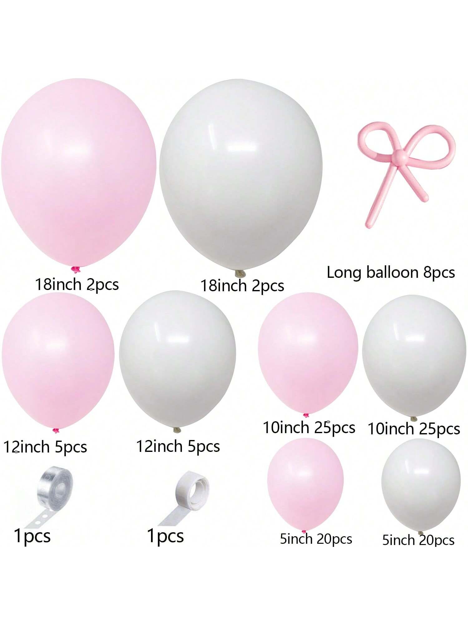 114pc Coquette Pink Bow Balloon Kit with Pastel Pink White Garland for Parties
