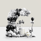 120-Pc Black and Silver Balloon Kit with Confetti Arch for Graduation, Wedding, or Shower