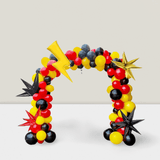 124Pc Red Black Yellow Balloon Kit Race Car Party Arch With Lightning Starburst Foils