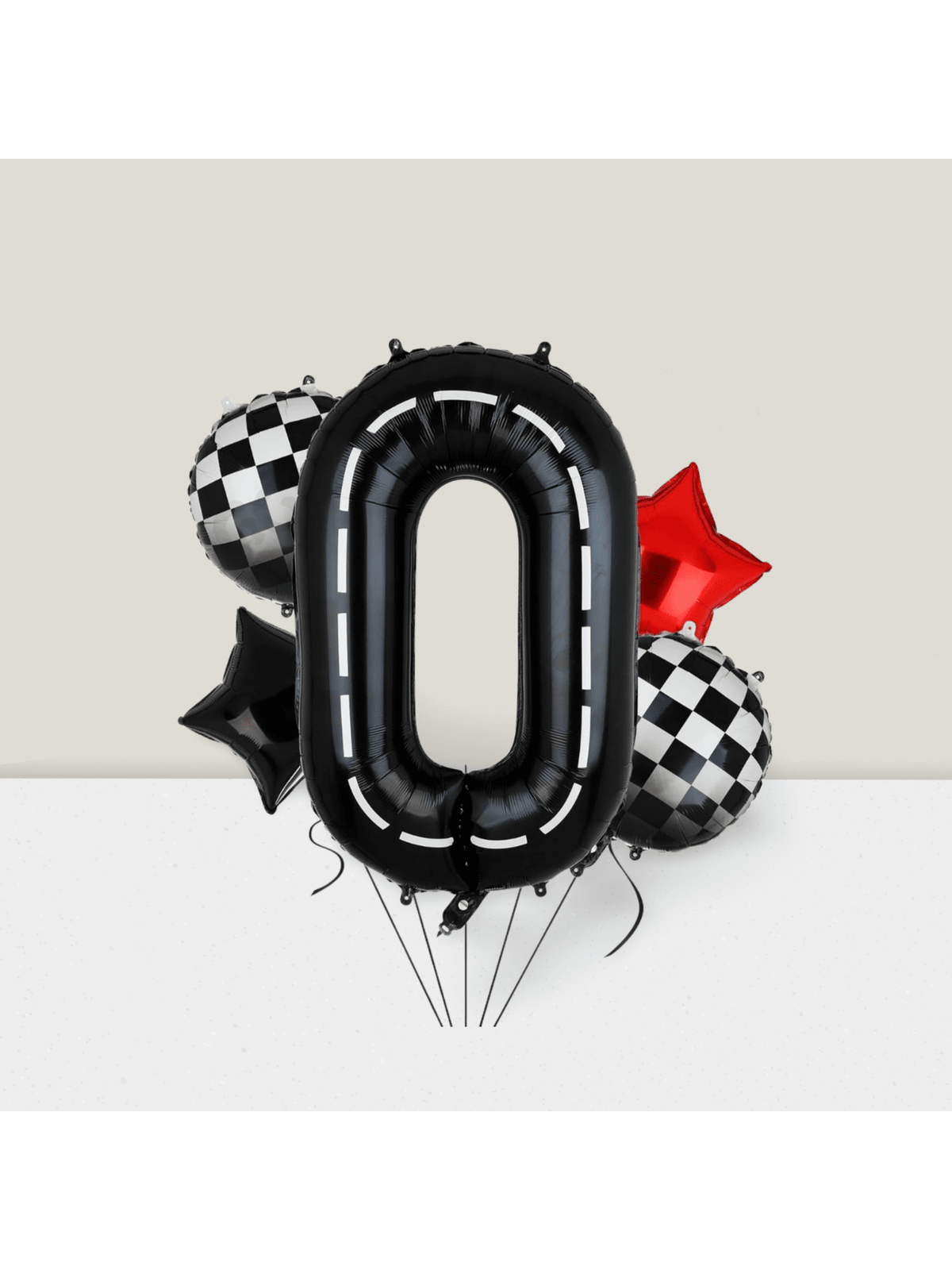 40-Inch Race Car Mylar Balloons with Number 0 and Checkered Flag for 10th Birthday