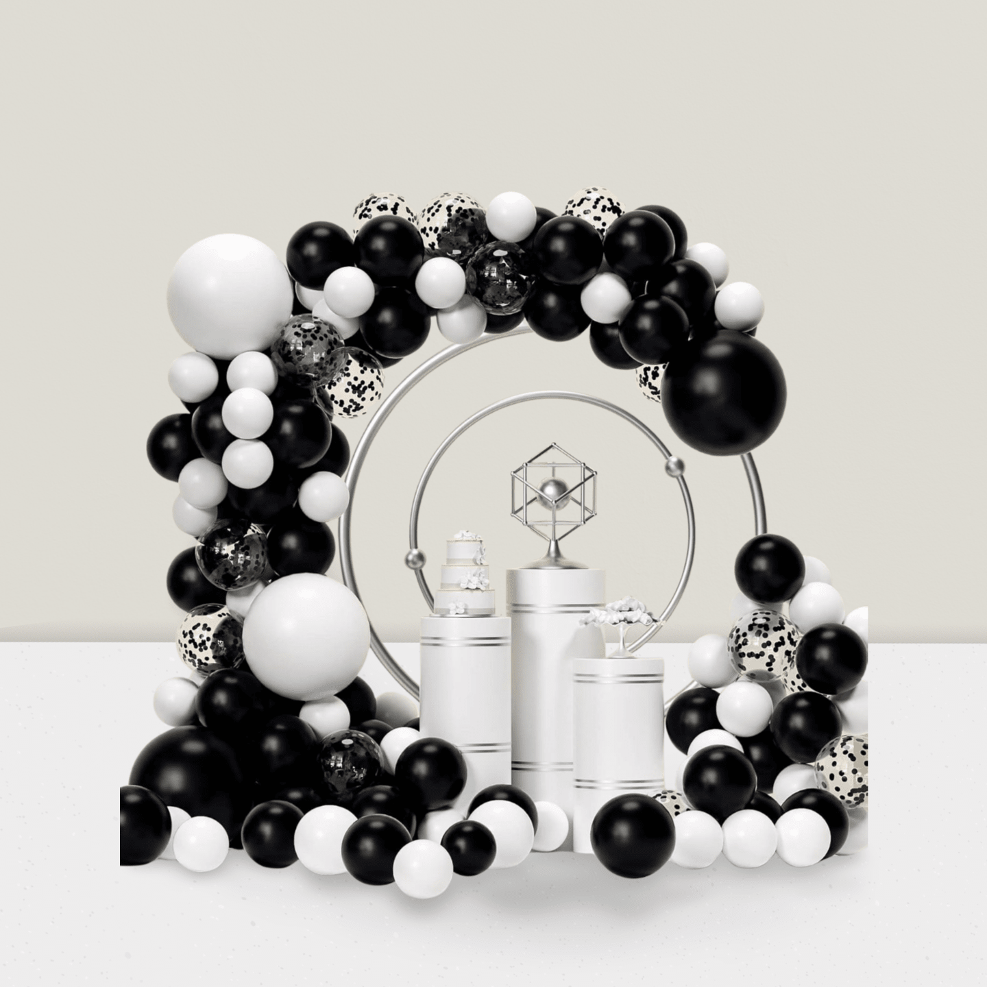 124 Pc Black and White Balloon Garland Kit with Confetti for Birthday Wedding and Party
