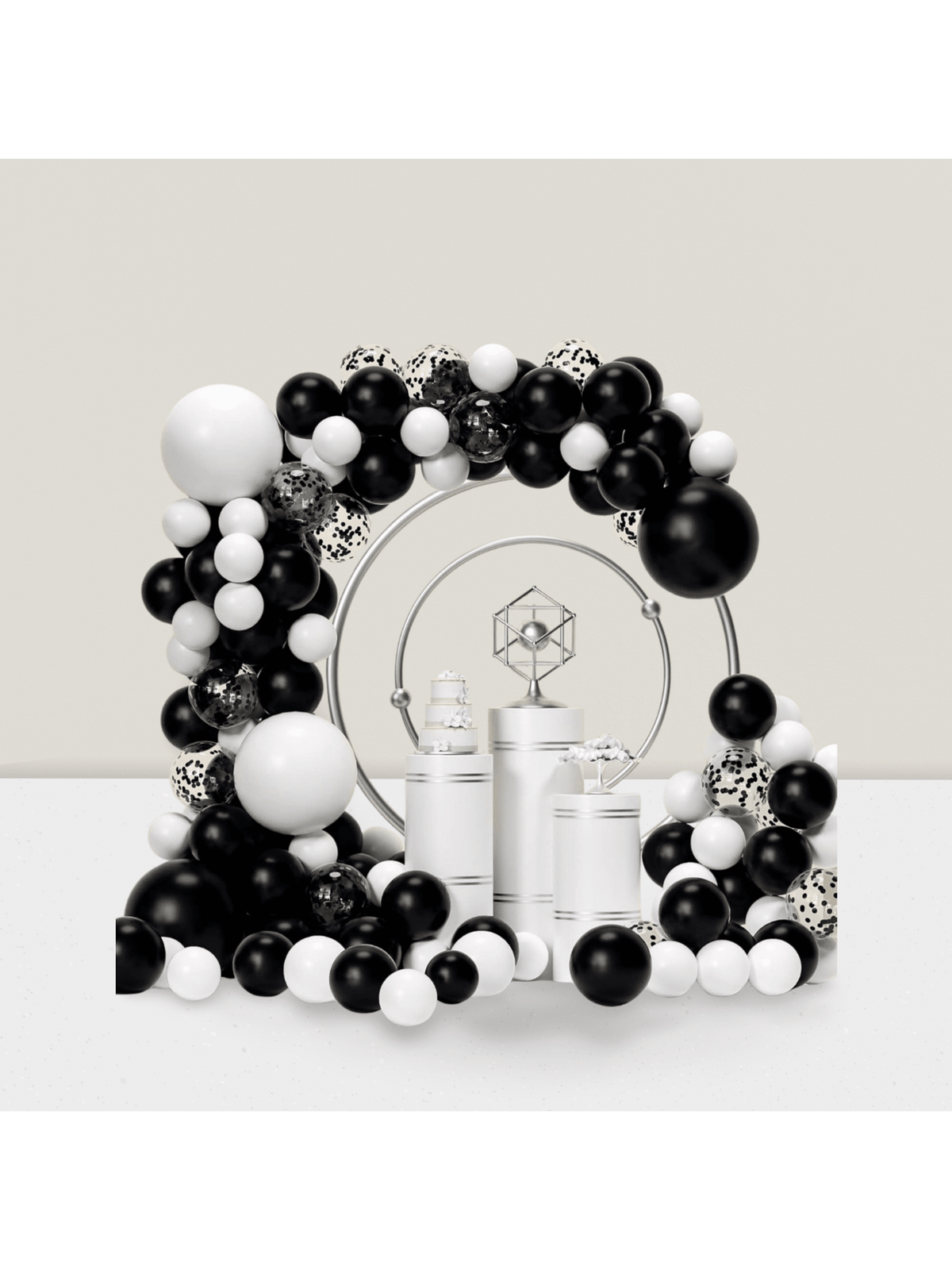 124 Pc Black and White Balloon Garland Kit with Confetti for Birthday Wedding and Party