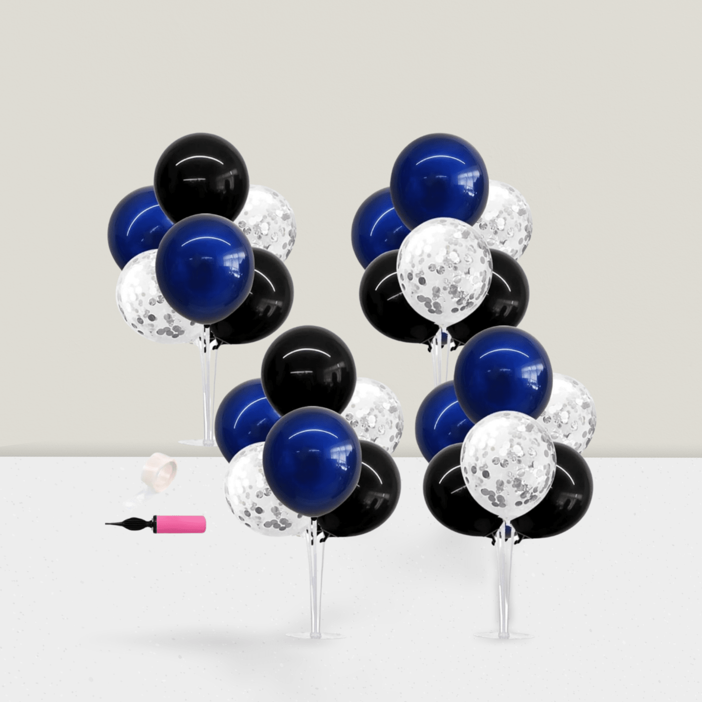 Black Blue Silver Confetti Balloon Centerpiece 4-Pack Stand Kit Decor
