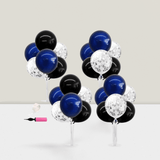 Black Blue Silver Confetti Balloon Centerpiece 4-Pack Stand Kit Decor