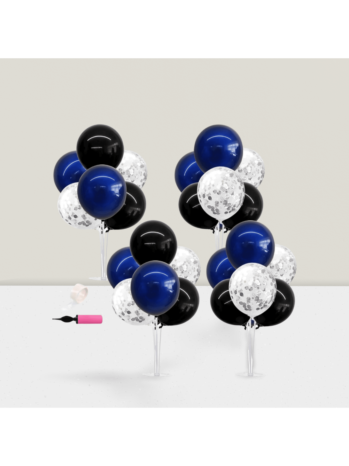 Black Blue Silver Confetti Balloon Centerpiece 4-Pack Stand Kit Decor