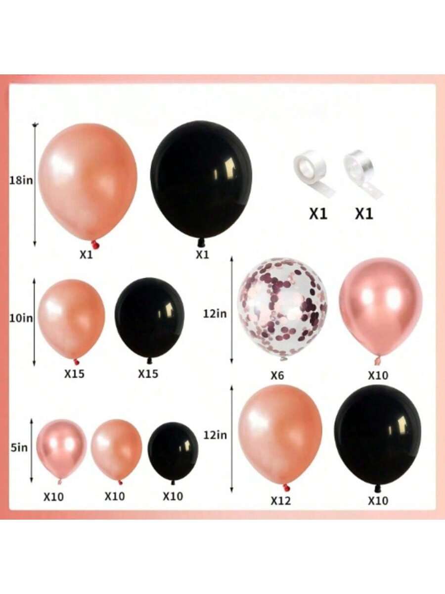 102pc Rose Gold Black Balloon Arch Kit for Birthday or Baby Shower