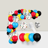 147PCS Theme Balloon Arch Kit in Blue, Red, Yellow & Black with Confetti