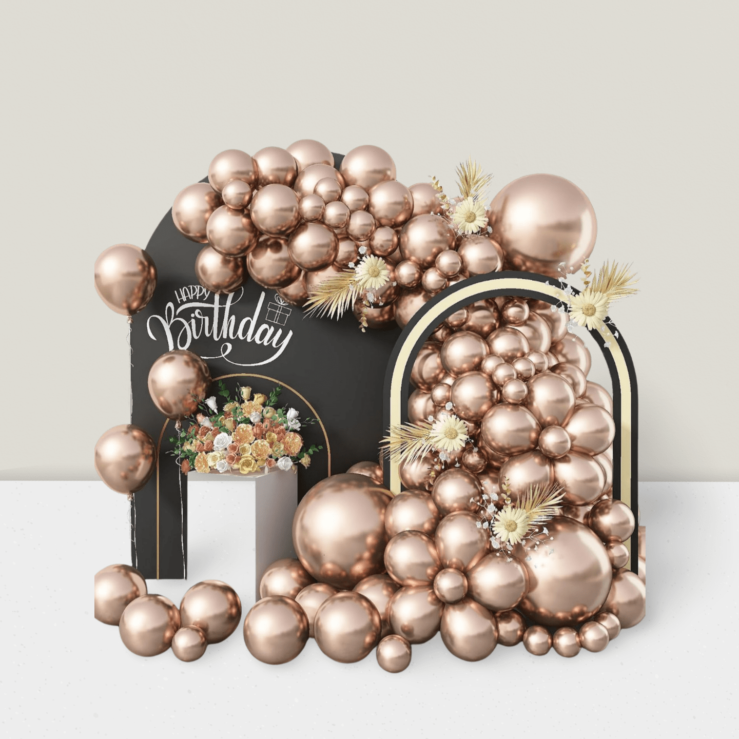 113PCS Champagne Gold Balloon Arch Kit with Chrome Balloons for Parties