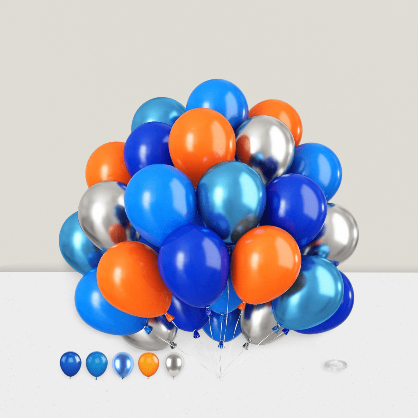 Blue Orange Balloons 50pcs 12" Orange Royal Blue Silver for Parties Showers