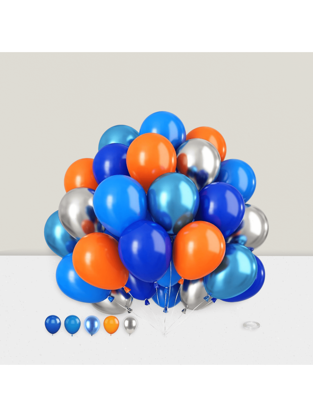 Blue Orange Balloons 50pcs 12" Orange Royal Blue Silver for Parties Showers
