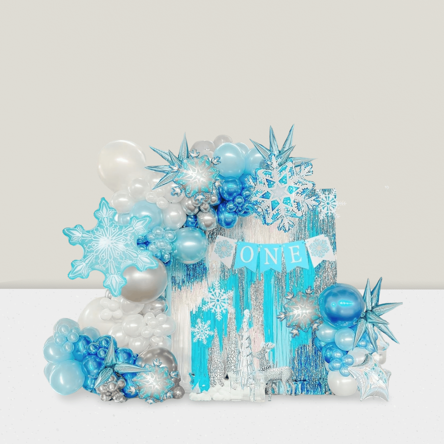 158Pc Onederland Winter Balloon Arch Chrome Blue Snowflake Star Decor