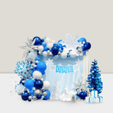 128Pc Winter Wonderland Balloon Garland Navy Blue Silver Snowflake Decor