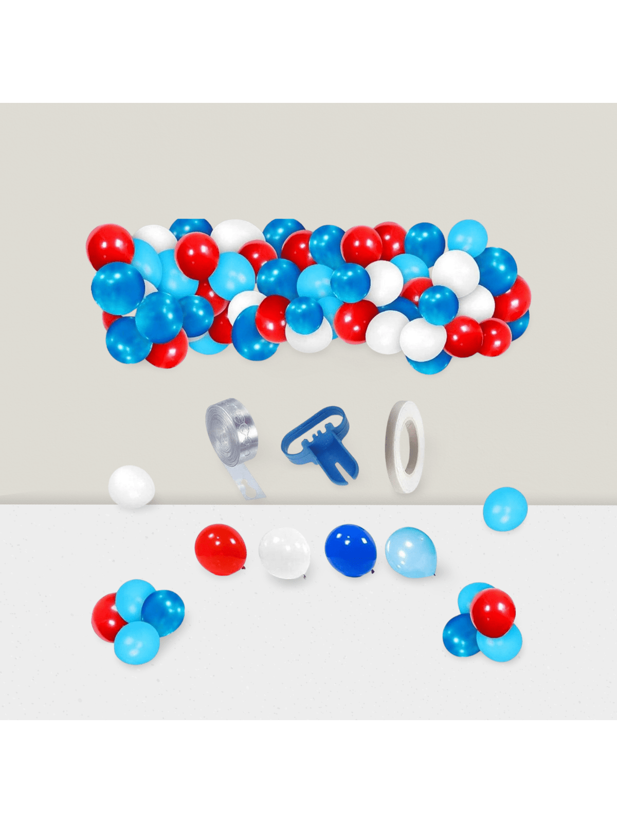 Red, White & Blue Balloon Arch Kit Includes Strip Tape, Ribbon, And Knotting Tool