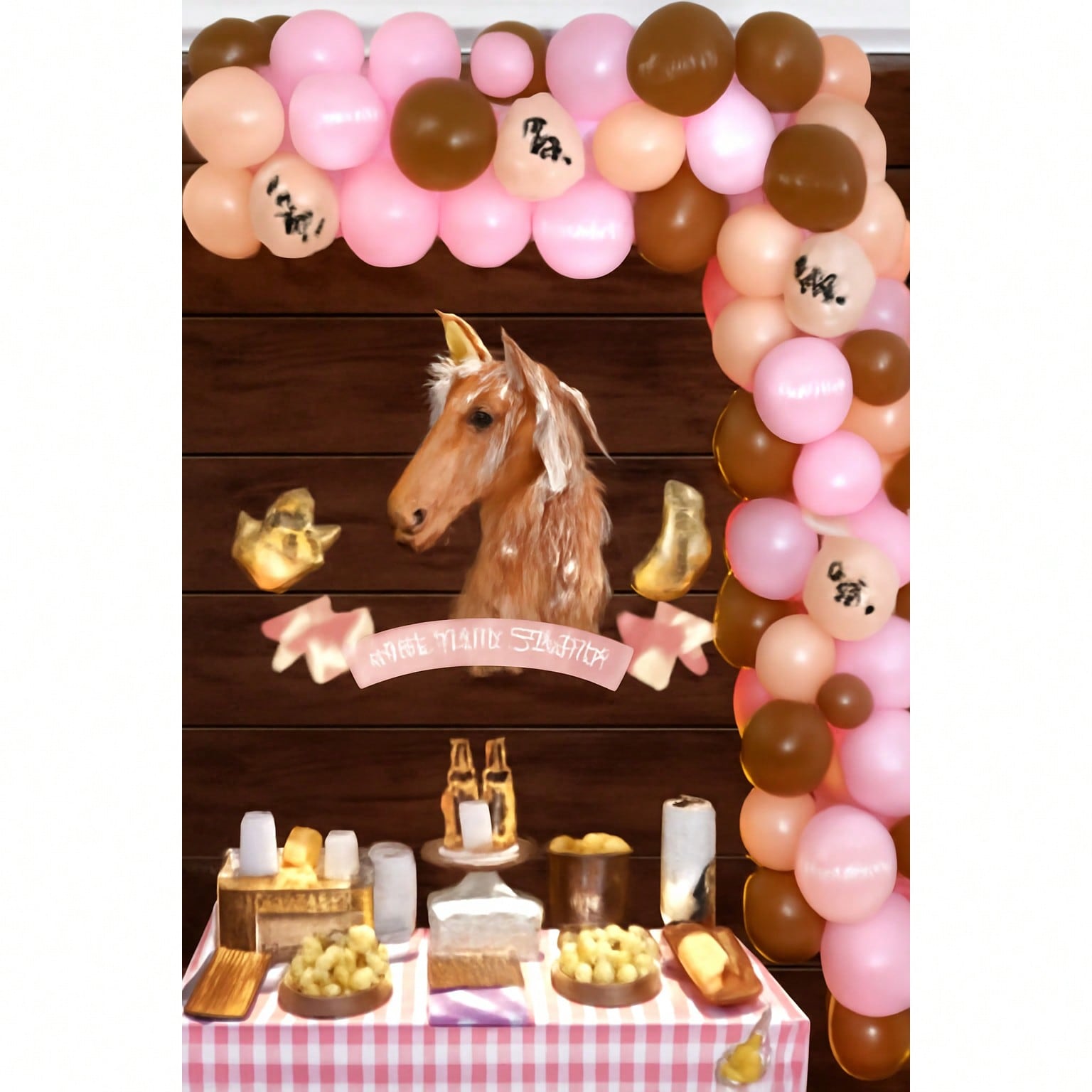 Pink Western Horse Party Decor Backdrop & Balloon Garland Kit